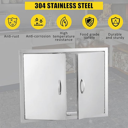 GarveeLife BBQ Access Door 31 in W x 24 in H, Double Outdoor Kitchen Door, Weatherproof Built in 304 Stainless Steel with Handle for Outside, Commercial, BBQ Island, Grilling Station, Outside Cabinet