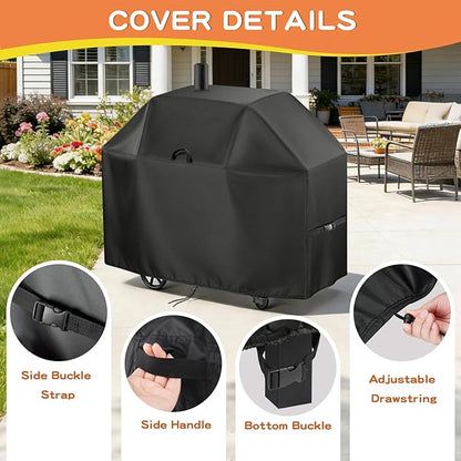TheElves Grill Cover for Char-Griller 1733 Smokin Champ & CG30044223 Smokin Pro, 66" Outdoor Grill Covers Waterproof Heavy Duty for Barrel Grill Offset Smoker with Smoke Stack - 66" W x 29" D x 50" H