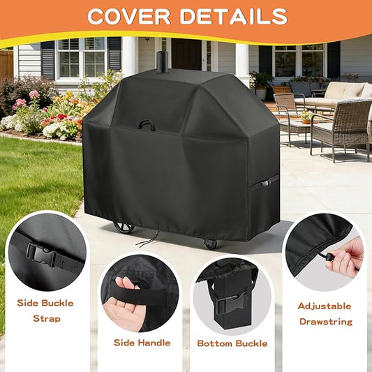 TheElves Grill Cover for Char-Griller 1733 Smokin Champ & CG30044223 Smokin Pro, 66" Outdoor Grill Covers Waterproof Heavy Duty for Barrel Grill Offset Smoker with Smoke Stack - 66" W x 29" D x 50" H