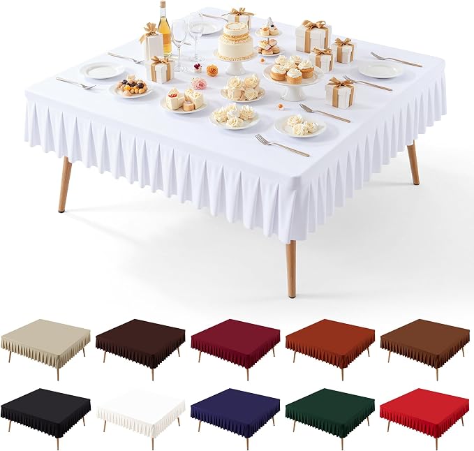 PARTISKY White Spandex Square Tablecloths 60x60 Inch, Wrinkle Free Fitted Card Table Cloth Stretch Square Table Cover for Kitchen Dinner, Holiday Party, Wedding Banquet, Display Trade Show