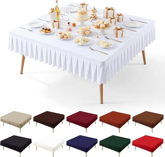 PARTISKY White Spandex Square Tablecloths 60x60 Inch, Wrinkle Free Fitted Card Table Cloth Stretch Square Table Cover for Kitchen Dinner, Holiday Party, Wedding Banquet, Display Trade Show