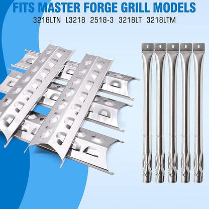 Grill Replacement Parts for Master Forge 3218LTN L3218 2518-3 3218LT 3218LTM, Kenmore 148.16156211 148.16156210 148.20126510 Gas Grill Models, BBQ Grill Burner Tube, Heat Shield Tent Plate