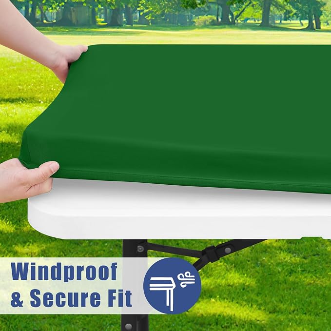 Moosfor Spandex 6 Foot Rectangle Table Cloth, Elastic Fitted Tablecloths for Picnic, Stretch Washable Patio Table Cover for Outdoor, Camping, Banquet and Parties (Emerald Green, 30"x72")