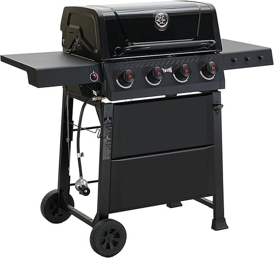Feasto 4-Burner Gas BBQ Grill with Side Tables, 36,000 BTU Outdoor Propane Grill with Premium Enameled Coated Chamber Body & Porcelain-Enameled Grates for Deck Party & Patio BBQ, 559 Sq. In., Black