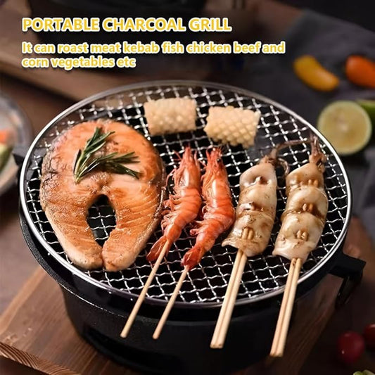 AIZYR BBQ Charcoal Grill, Portable Household Charcoal Barbecue Grill Tabletop Charcoal Stove Camping Grill for Party Outdoor Picnics Hiking,28cm
