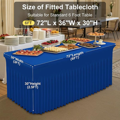 Smiry Spandex Elastic Fitted Table Cloth Skirt for 6FT Rectangle Table | Stretch Washable Table Cloth, Banquet Table Cover for Wedding, Party, Indoor & Trade Shows, (Blue, 72Lx36Wx30H)