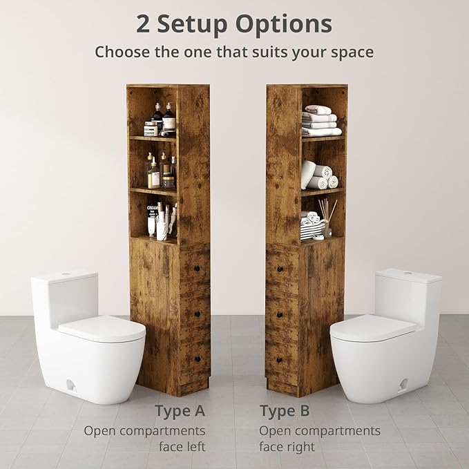 ARTETHYS Storage Cabinet Tall Narrow Bathroom Organizer with 3-Level Adjustable Shelves Slim Free Standing Space Saver for Living Room Kitchen, Rustic