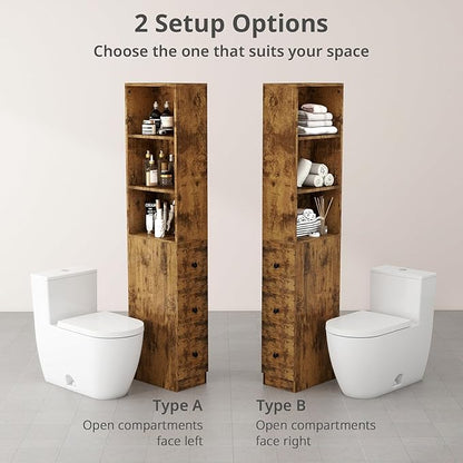 ARTETHYS Storage Cabinet Tall Narrow Bathroom Organizer with 3-Level Adjustable Shelves Slim Free Standing Space Saver for Living Room Kitchen, Rustic