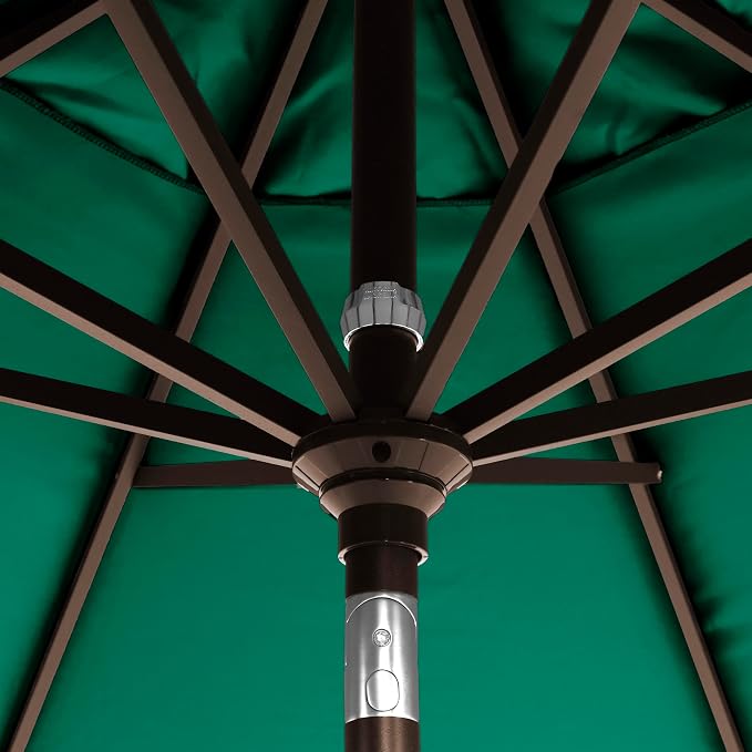 California Umbrella 12-Year-Non-Fading, 9Ft Premium Sunbrella Patio Umbrella, Hand-Crank, Button-Tilt, Bronze Frame, Forest Green Fabric
