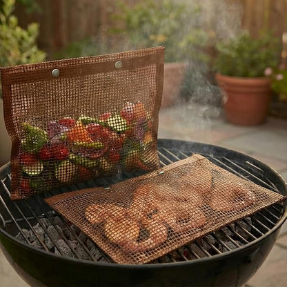 Mesh Grill Bags for Outdoor Grill – Reusable PTFE Non-Stick Grilling Pouch for Easy Cleanup, Grilling Bags for Vegetables, Fish & Smoker Accessories – Dishwasher Safe, 2Pcs