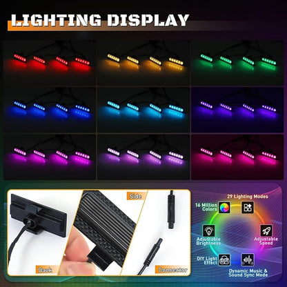 Grill Lights for Jeep Wrangler JL - FICOLPO 4PCS LED Front Grill Lights for Jeep Wrangler JL JLU 2024 2025 2026 Rubicon Sahara Front Bumper Grille Lights with Fuse Adapter & Harness (RGB Light)