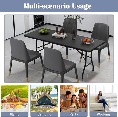 Tangkula 6 FT Folding Table, Indoor Outdoor Foldable Plastic Table with HDPE Tabletop, Sturdy Metal Fame, Carrying Handle, Heavy Duty Portable Fold-in-Half Picnic Table for Camping BBQ Party
