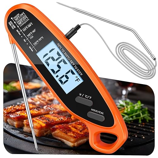 Digital Meat Thermometer for Cooking with Dual Probe, Large Backlit & Calibration, Kitchen Food Thermometer for Candy, Oven, Grill, BBQ, Smoker, Oil Fry Instant Read Thermometers Gift for Dad
