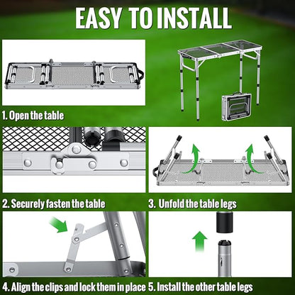 GARLLEN Folding Grill Table, 3 Adjustable Height Portable BBQ Table with Heat-Resistant Mesh Tabletop, Lightweight Aluminum Camping Tables for Outdoor, Grill, Picnic, 34.2" L x 15.7" W, Silver