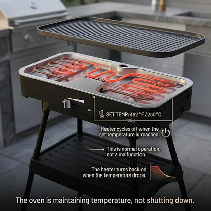 Artestia 1800W Electric Outdoor Grills with Lid Indoor Smokeless Grill for Balcony with Temperature Control Portable Removable Stand Grill for Cooking, BBQ Party, Family