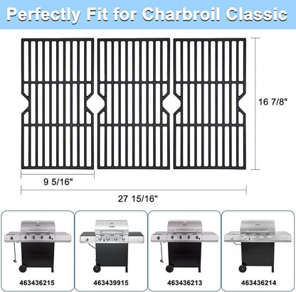 Grill Replacement Parts for Charbroil 4 Burner 463436215, 463439915, 463436213, 463436214, G432-001N-W1, 16 7/8" Cast Iron Grill Grates, Burner Tubes, Heat Plates, Carryover Tubes, Igniters.