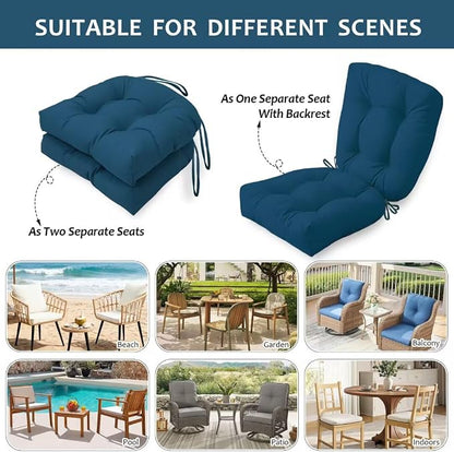 Outdoor Chair Cushions Set of 2, 19"x19" Tufted Outdoor Seat Cushions, Waterproof Patio Furniture Cushions,Navy Blue