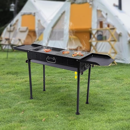 Portable Charcoal Grill with Side Table and Handle,Stainless Steel Folding BBQ Grill for Outdoor Cooking,Portable Barbecue Grill Camp Grill for Outdoor Camping Hiking Picnics Tailgating Backpacking