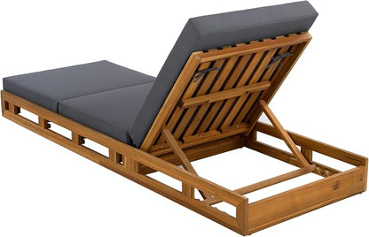 Merax Acacia Wood Chaise Lounge Chair Outdoor Set of 4, Patio Recliner with 4 Position Adjustable Backrest and 4" Thick Triple-fold Cushion