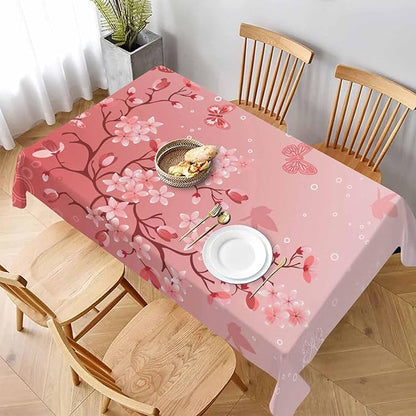 TKS MITLAN Pink Cherry Blossom Decorative Rectangle Tablecloth Japanese Cherry Tree Polyester Table Cloths Kitchen Table Cover for Dining BBQ Picnic Coffee Table 60 x 84 Inch 6-8 Seats