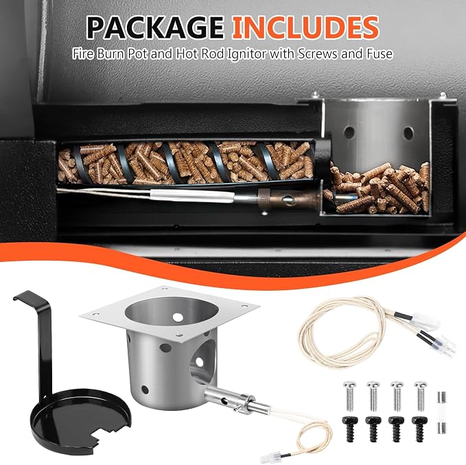 QuliMetal Fire Burn Pot & D2 Hot Rod Ignitor Kit for Traeger Pro 575 & 780 | D2 Fire Pot for Traeger Ironwood 650 & 885, Silverton 620 & 810 Wood Pellet Grill with D2 Direct Drive & WiFIRE Technology