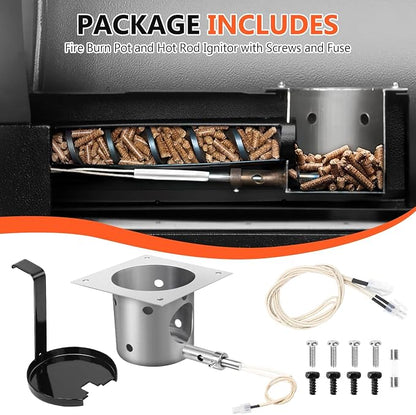 QuliMetal Fire Burn Pot & D2 Hot Rod Ignitor Kit for Traeger Pro 575 & 780 | D2 Fire Pot for Traeger Ironwood 650 & 885, Silverton 620 & 810 Wood Pellet Grill with D2 Direct Drive & WiFIRE Technology