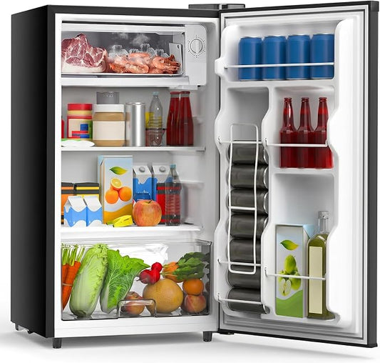 OLIXIS 3.2 Cu.Ft Mini Fridge with Freezer, Single Door Compact Refrigerator | Adjustable Thermostat, 5-Level Thermostat, for Bedroom Office Dorm, LED Interior Light, Black