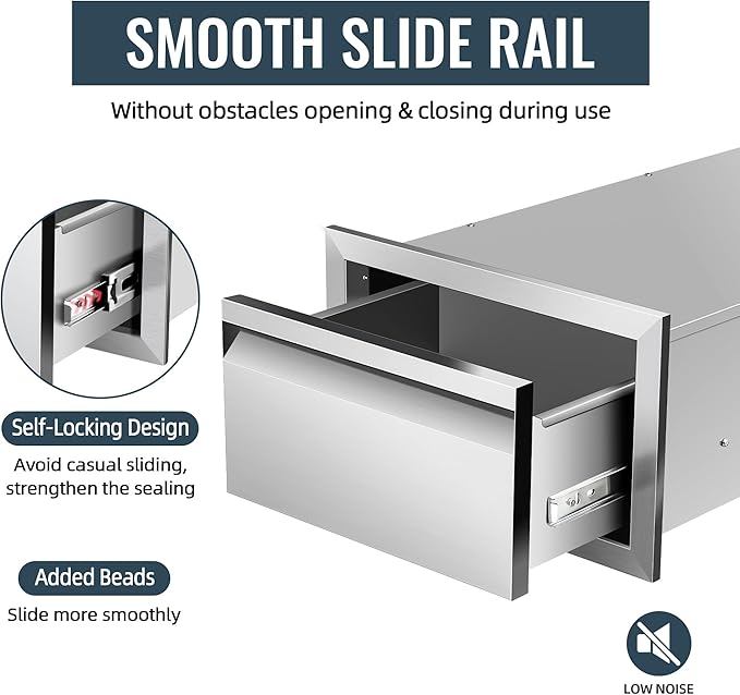 Outdoor Kitchen Drawer 14 x 8.5 x 23 inch Flush Mount BBQ Layer Drawer, Durable Stainless Steel Kitchen Drawer Outdoor Kitchen Access Drawer for BBQ Island Patio