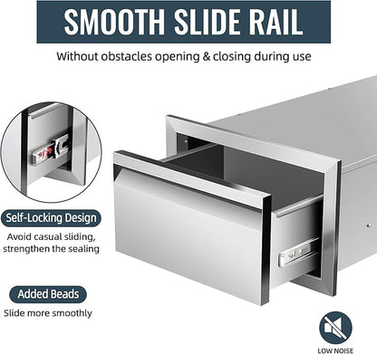 Outdoor Kitchen Drawer 14 x 8.5 x 23 inch Flush Mount BBQ Layer Drawer, Durable Stainless Steel Kitchen Drawer Outdoor Kitchen Access Drawer for BBQ Island Patio