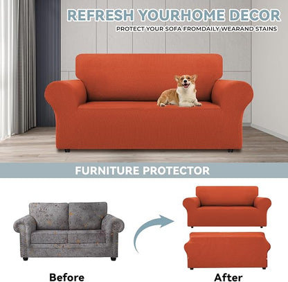 LURKA Stretch Loveseat Couch Cover, 1 Piece 2 Cushion Slipcover, Pumpkin | Soft Stretch Jacquard, Fits 55"-78" Loveseats, Elastic Bottom for Secure Fit, Machine Washable, Pet & Kid Friendly