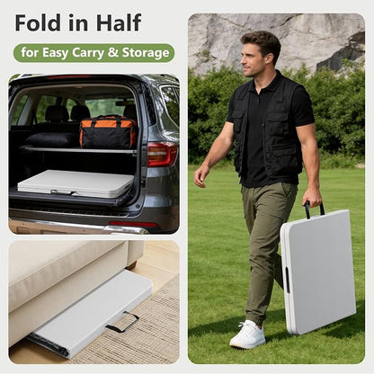 Folding Dining Table Set for 8, 8FT Foldable Plastic Table with Carrying Handle & 8 PU Leather Padded Folding Chairs, Portable Table and Chairs Set for Indoor Outdoor, Party, Wedding, Picnic, Camping
