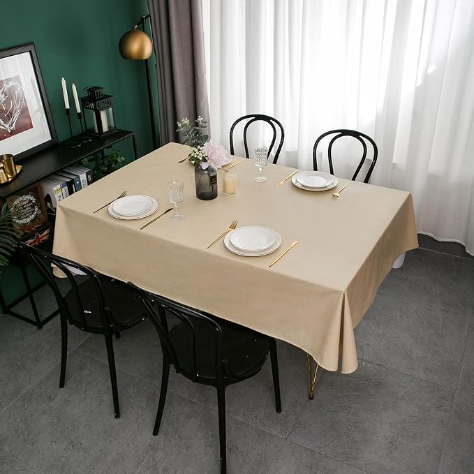 LIBERECOO Vinyl Tablecloth with Flannel Backing, Champagne, Waterproof, Stain-Resistant, Easy-Clean Table Cover for Dining, Kitchen, and Outdoor Use, 60" x 102" Rectangle