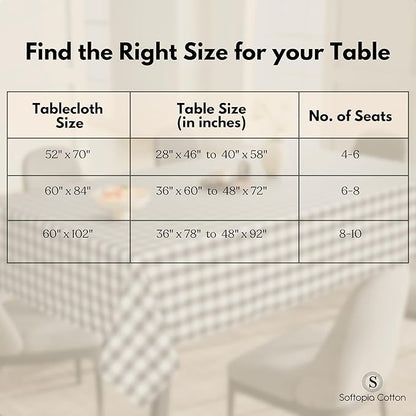 Gingham Buffalo Check 60"x84" Tablecloth 100% Cotton Washable Rustic Rectangle Table Cover Decorative for Gifts, Dining, BBQ, Buffet Parties & Camping - Grey