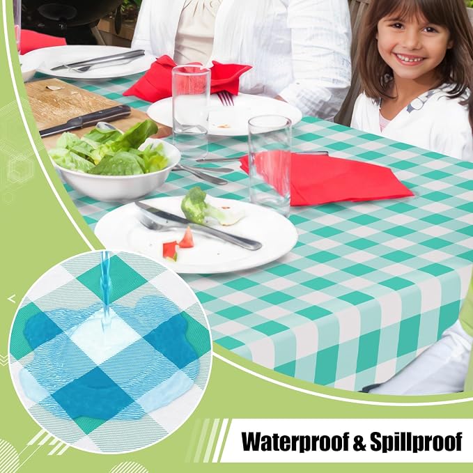 Smiry Picnic Table Cloth, Vinyl Tablecloths with Flannel Backing, 60"x120" | Waterproof Rectangle Table Cloth, Wipeable Buffalo Plaid Table Cover for Indoor and Outdoor (Teal & White)