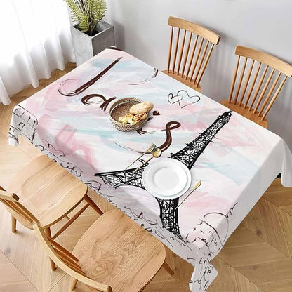 TKS MITLAN Eiffel Tower Tablecloth Decor Pink Paris Romantic Art Painting Table Cloth Dining Room Kitchen Table Cover 60" X 84" Oblong/Rectangle