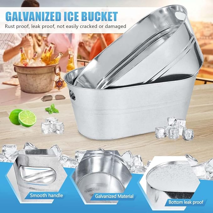 OBTANIM 4 Pack 4 Gallon Galvanized Ice Buckets Metal Champagne Drink Cooler Storage Ice Tub with Handles for Beer Cocktails Wine Beverage Home Parties Bar Cooling Supplies