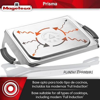 Magefesa Prisma 16 x 10 Inch Teppanyaki Griddle Pan, made of 18/10 Stainless Steel, Triple Layer Nonstick Coating, Suitable for all types of Stovetops, Dishwasher & Oven Safe up to 392 ºF