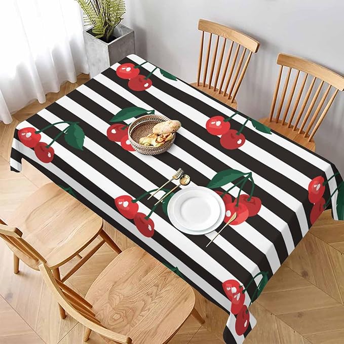 TKS MITLAN Red Cherry Decorative Rectangle Tablecloth Fruit Tropical Sweet Berry Polyester Table Cloths Kitchen Table Cover for Dining BBQ Picnic Coffee Table 60 x 84 Inch 6-8 Seats