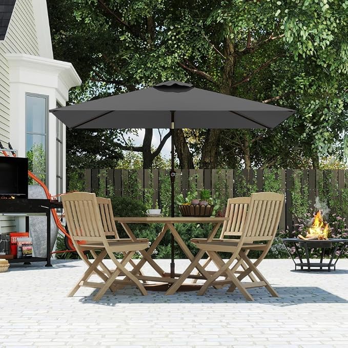 6.5' x 10' Rectangular Patio Umbrella Large Outdoor Market Umbrella w/UV Protection, Push Button Tilt and Crank Lift, Rectangle Table Umbrella for Garden, Deck, Pool, Patio, Grey