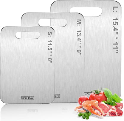 Cutting Board, Stainless Steel Cutting Board, Foodgrade Cutting Boards for Kitchen, Double Side Use, Odor free, Set of 3, 15",13",11",