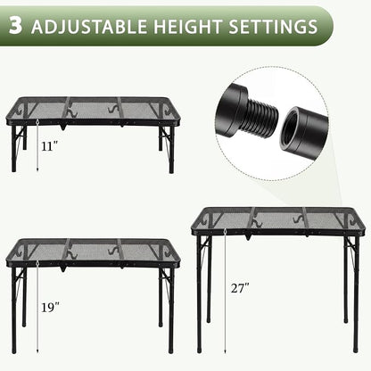 Folding Grill Table, 34"x16" Portable Camping Table with Storage Pocket, Heat Resistant & Waterproof Outdoor Picnic Table, Sturdy Lightweight for Travel Cooking BBQ, Camping, Backyard