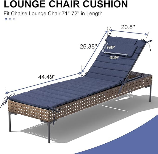 Crestlive Products Chaise Lounge Cushion Outdoor Set of 2, Foldable Waterproof Pool Lounge Chair Cushions with Straps, Lounger Cushions for Outdoor Furniture, 71''Lx21''W (Sky Blue)