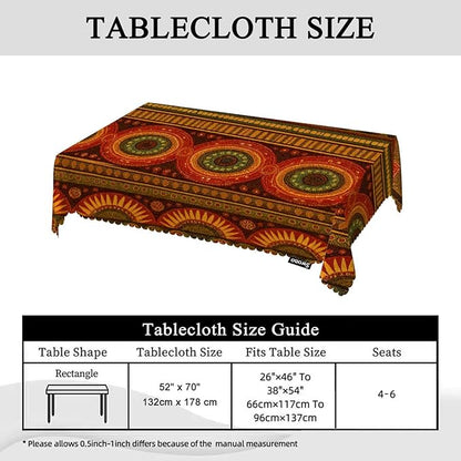 Swono Tribal Pattern Table Cover Ethnic Geometric African Stripes Red 50x72 Inch Table Cloth for Rectangle Tables Buffet Parties Coffee BBQ and Dinning Tablecloth