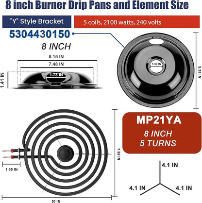 5304430149 5304430150 Black Porcelain Drip Pan & MP22YA Electric Stove Burner Replacement for F-rigidaire/Ken-more/T-appan, 318067041 318067051 Stove Drip Pans & Stove Burner Replacement by Fetechmate