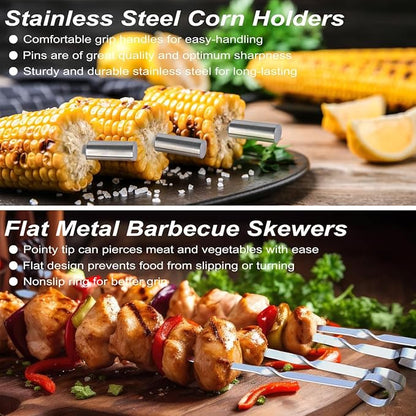 POLIGO 29 PCS BBQ Grill Accessories Stainless Steel BBQ Tools Grilling Tools Set with Storage Bag for Fathers Day Dads Birthday Presents - Camping Grill Utensils Set Ideal Grilling Gift for Men Silver