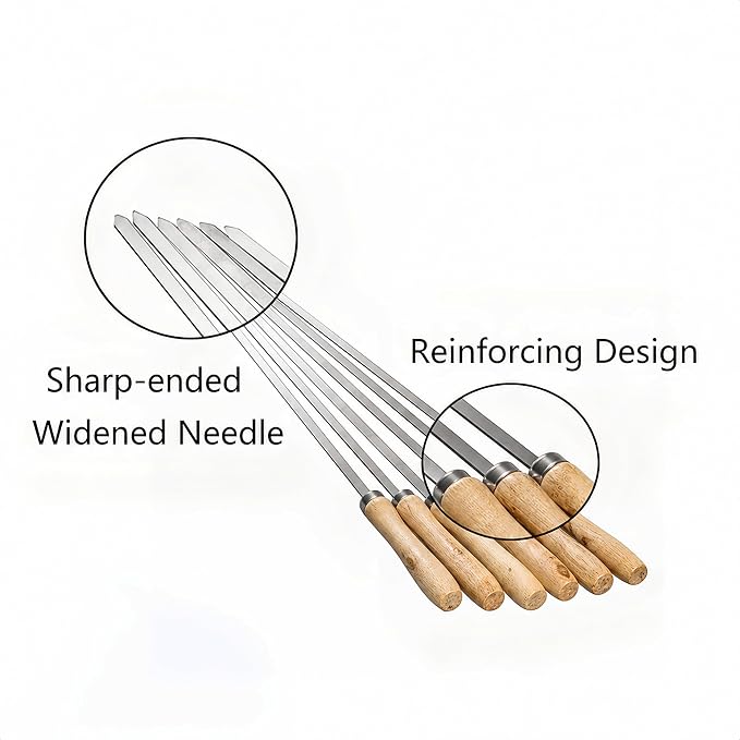 IMEEA 16.5 Inch Flat Stainless Steel BBQ Skewers (12.5 Inch Cooking Area) Kebab Barbecue Skewers for Home Grilling & Kabob, Set of 6