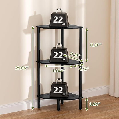 Black Corner Shelf, 3 Tier Bamboo Corner Bookshelf, Display Shelf, Corner Bathroom Shower Caddy, Toilet Paper Stand, Indoor Plant Stand Balcony, Storage Organizer Cabinet for Kitchen, Living Room