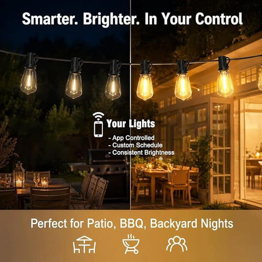 50ft-LED-Lights-Outdoor-Waterproof-String Lights-Patio-Outside-Porch-Backyard-Garden-Gazebo-Yard-Deck-Balcony-Party-Camping-House-Hanging-Lighting-Bulb-Remote-Bluetooth-Hanging-Edison-ST38