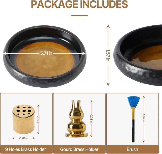 6 Inch Japanese Incense Holder Stick,Ceramic Handmade Crack Yellow Glaze | Incense Burner Bowl,9-Hole Design for Sticks,Cones,Coils Sage,Palo Santo - Perfect for Meditation,Yoga & Zen Home Décor