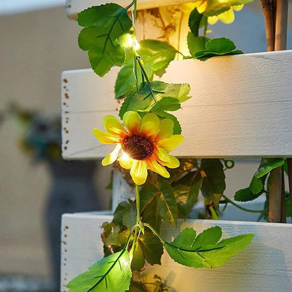 Solar Sunflower String Lights Outdoor Waterproof, 16FT 50LED,Yellow | Artificial Flower Fairy String Lights Sunflower Garland with Lights for Garden Patio Fence Yard